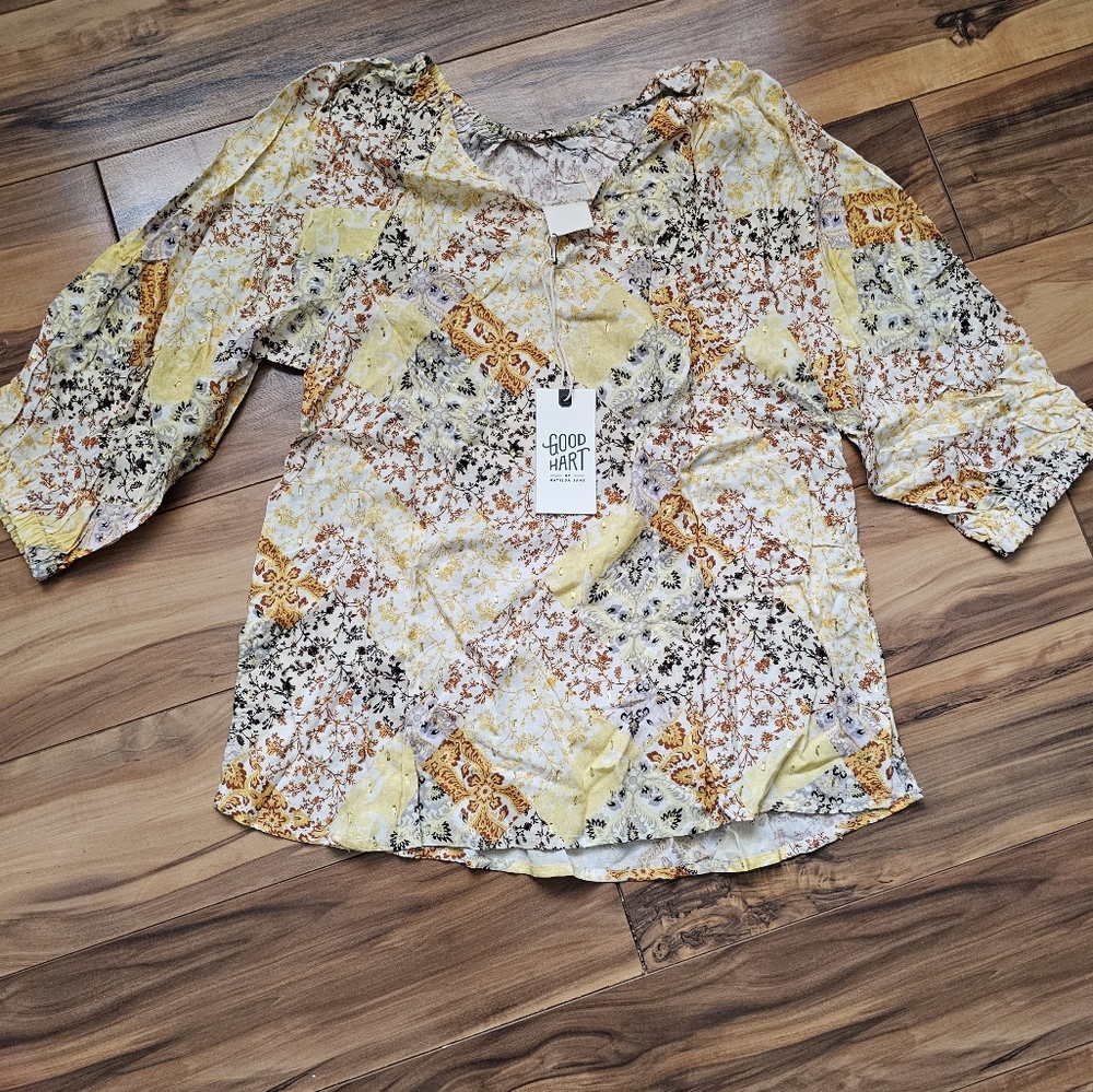 Matilda Jane Good Heart Yellow & Pink Floral Rockport Three-Quarter Sleeve Top